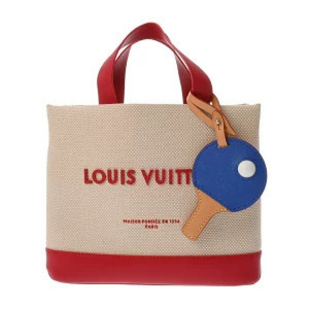 Louis Vuitton Shopper Tote Ecru White Sprint Red Canvas Handbag